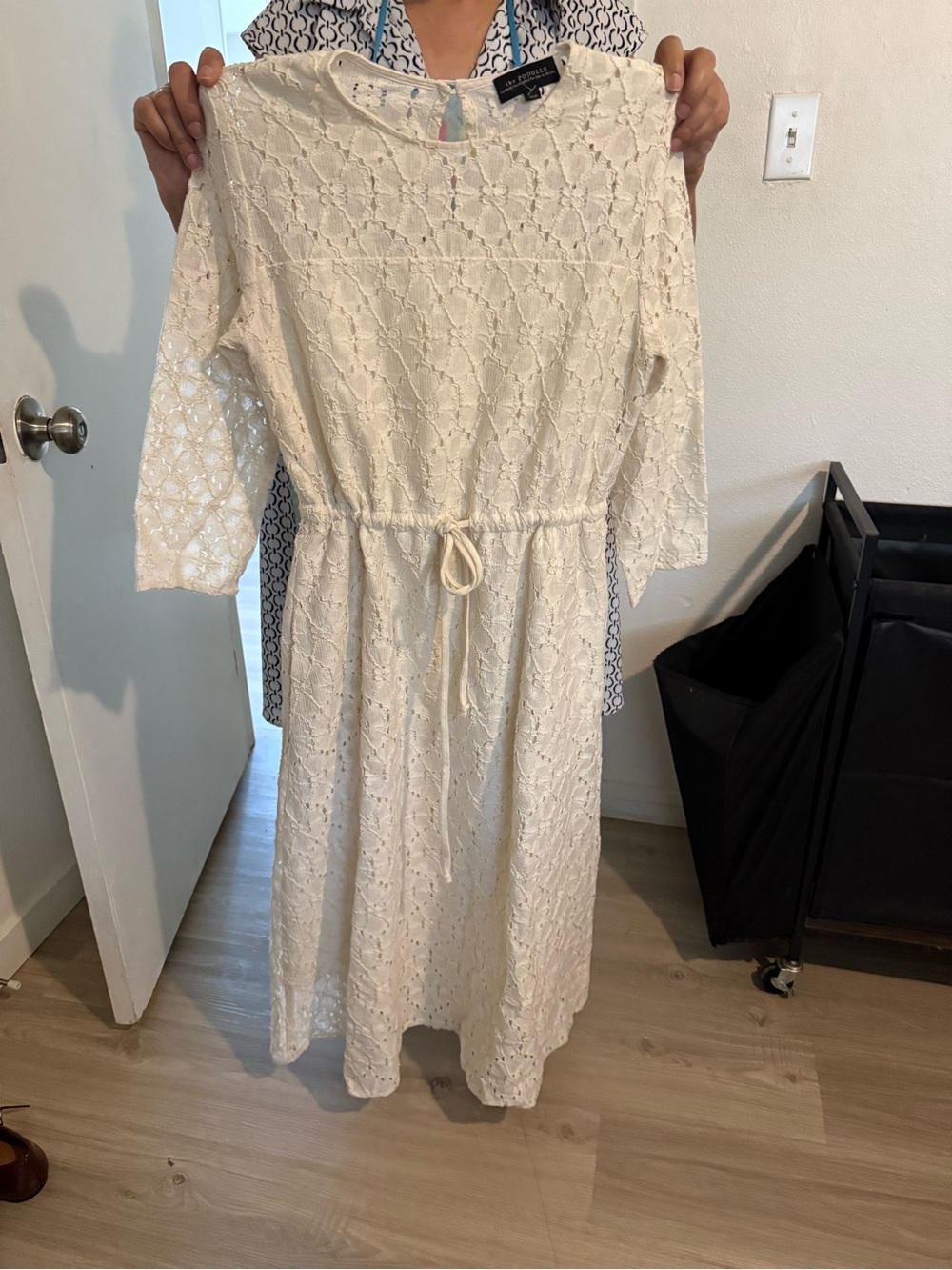 Dollcake Cream Lace Midi Dress with Drawstring Waist